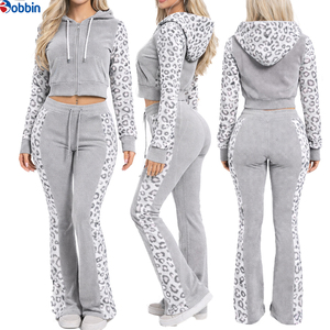Conjunto Deportivo Personalizado de Moda para Mujer, Estampado de Leopardo, Sudadera con Capucha y Cremallera, Pantalones Deportivos Anchos de Manga Larga, Ropa Deportiva Informal de 2 Piezas - Product Image 5