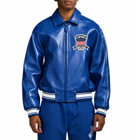 Blouson aviateur en cuir PU vert pour homme Airex avec patch brodé, col rabattable, fermeture éclair, style décontracté