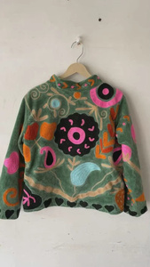 Chaqueta Bomber de Terciopelo 100% Bordada con Diseño Floral y Ojo Turco, Reversible, Estilo Boho Vintage, Rellena de Algodón, para Otoño, Invierno y Verano - Product Image 2