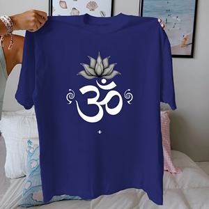 เสื้อทีเชิ้ตผู้หญิงใส่สบายเข้ารูปแบบลำลองสัญลักษณ์100% พิมพ์ลายดอกบัวผ้าฝ้ายแท้ถัก - Product Image 3