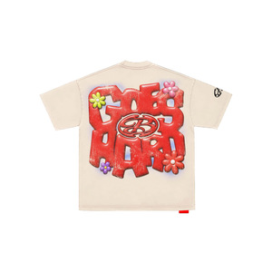 Camiseta Oversize para Hombre con Diseño de Letras en Relieve, Logotipo Rojo y Flores, Estilo Urbano, Manga Corta, Cuello Redondo, Jersey de Algodón - Product Image 1