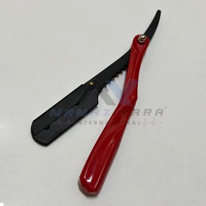 Rasoir professionnel pliant à lame droite pour barbier, manche en plastique rouge, acier inoxydable, verrouillage pivotant, lame unique, shavette - Product Image 1