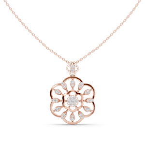 Colgante de Diamantes con Halo Floral en Forma de Corazón de Oro Rosa de 18K con Cadena - Brillo Eterno de Flores y Pétalos - Product Image 2