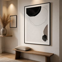 Grande peinture abstraite Wabi Sabi sur toile avec cadre noir et passe-partout blanc, art mural texturé aux tons terreux