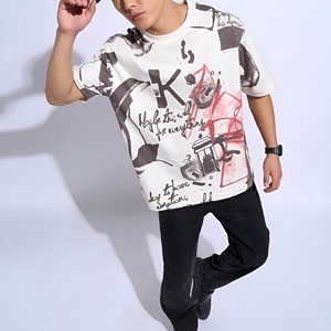 Camiseta Personalizada para Hombre, Talla Grande, 100% Algodón, Tela Gruesa, Diseño con Parches, 260 g/m², Estilo Urbano, Lavado Moderno, OEM - Product Image 4