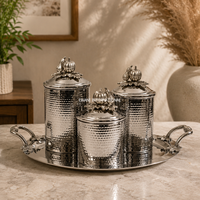 Ensemble de boîtes de rangement de cuisine en acier inoxydable à effet martelé de qualité supérieure avec plateau de service décoratif, ensemble de contenants alimentaires modernes