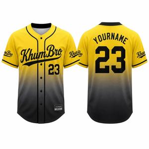 Maillot de baseball personnalisé à dégradé jaune et noir 100 % polyester à séchage rapide, chemise d'équipe entièrement boutonnée, fournisseur OEM en gros - Product Image 1