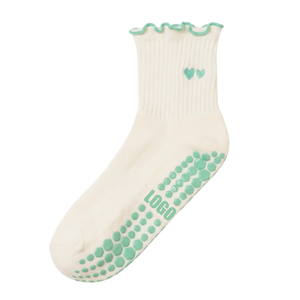OEM Custom Logo Anti Slip <b>Grip</b> <b>Socks</b> Cotton Green Ruffled Cute Heart Embroidered Indoor Floor Yoga <b>Socks</b> Women - Product Image 3