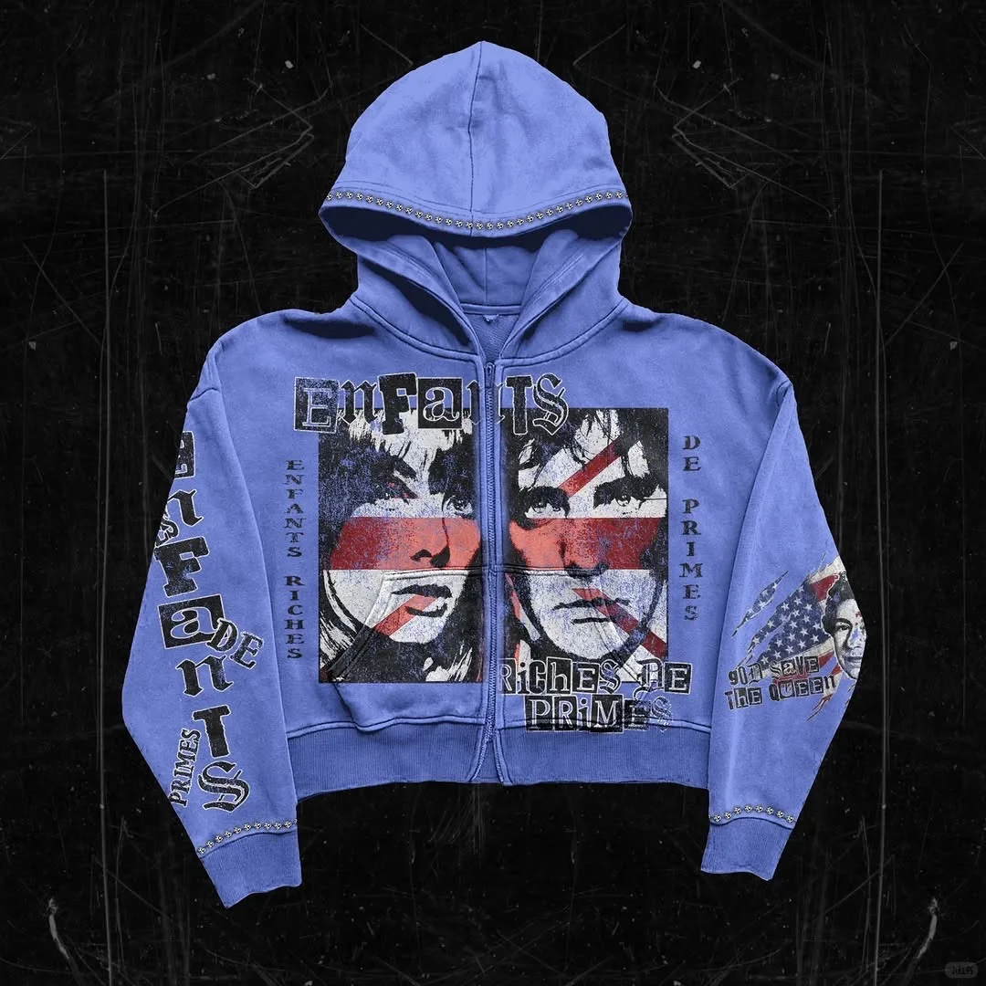 Polyester/Cotton Zip-Up Hoodie Custom Punk Retro Streetwear