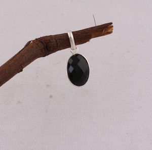 Pendentif ovale en onyx noir fait main, argent sterling 925, collier vintage bohème en forme de goutte d'eau avec pierre éclatante, fournisseur de bijoux fins - Product Image 5