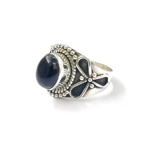 Bague Statement Vintage en Onyx Noir Oxydé Ovale, Argent Sterling 925, Bijoux Bohème de Créateur JAIPUR SILVER - Product Image 2
