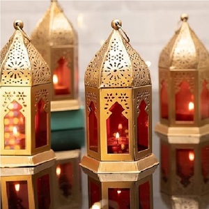 Moroccan Style Hexagon <b>Brass</b> <b>Lantern</b> Golden Color Candle Holder Home Decoration Durable - Product Image 1