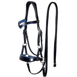 Bridon de cheval rembourré noir et bleu de qualité supérieure avec rênes, pour le saut d'obstacles et l'entraînement, équipement équestre - Product Image 1