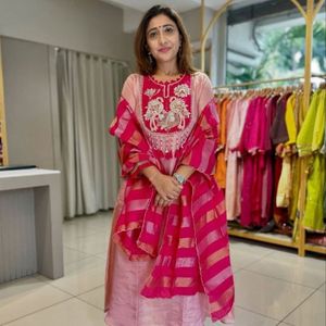 Pink Cotton Embroidered Sequence Quick Dry All Seasons <b>Kurta</b> Set Pakistani Ethnic Wear Women Dupatta <b>Top</b> Bottom Outfit - Product Image 1