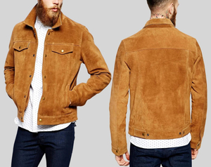 Wholesale Men Genuine <b>Suede</b> <b>Leather</b> Trucker <b>Jacket</b> Classic Western Vintage Casual <b>Jacket</b> - Product Image 4