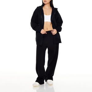 Sweat-shirt d'hiver personnalisé pour femme, coupe haute-basse, oversize, décontracté, avec cordon de serrage et fermeture éclair, effet délavé, style crop top, pour le fitness - Product Image 5