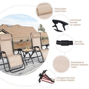 Poltrona reclinabile portatile 3 pezzi a gravità Zero con tavolo per mobili da esterno - Product Image 5