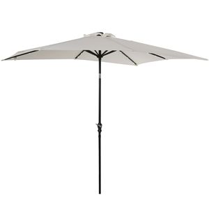 Ombrellone da Esterno Bianco 9 x 7 piedi con Manovella, Luci LED Solari e Pulsante di Inclinazione per Terrazza, Piscina e Uso Commerciale - Product Image 1