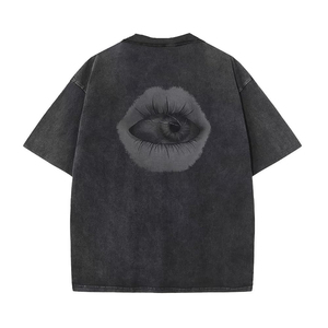 Camiseta de Hombre Oversize Gris Lavado con Estampado de Rayos, Manga Corta, Cuello Redondo, Estilo Urbano - Product Image 3