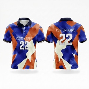 Custom Geometric Pattern Men's <b>Polo</b> Shirt Short Sleeve Blue <b>Orange</b> White Printed Breathable Casual Sport Uniform Apparel - Product Image 1