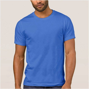 T-shirt bleu à manches courtes pour homme, col rond, coupe classique, couleur unie, design simple, 100% coton jersey tricoté - Product Image 1