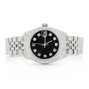 Montre à quartz de luxe pour femmes, cadran rond noir, lunette en diamant, bracelet en briques, date analogique - Product Image 1