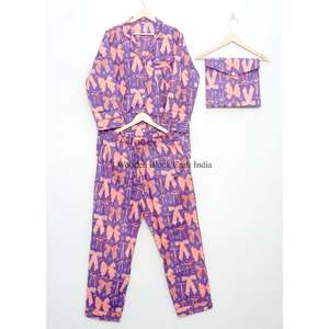 Conjunto de Pijama de Algodón 100% con Estampado de Lazo, Estilo Moderno, Estampado a Mano, Ropa de Dormir Ligera para Mujer, Conjunto para Estar en Casa en Verano - Product Image 3