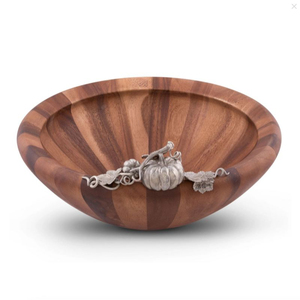 Bol en bois naturel finition brune, forme ronde, pour salade et soupe, vaisselle de table, bols de service alimentaire avec accent métallique - Product Image 3