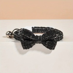 <b>Cute</b> Adjustable <b>Cat</b> <b>Collars</b> Removable Bowtie with Bell Kitten <b>Collar</b> Plaid Pattern Breakaway <b>Collar</b> for Black and White Fabric - Product Image 1