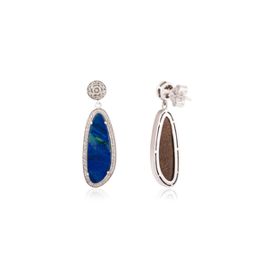 Uneven Shape Australian <b>Opal</b> & Round Cut Diamond K14 Solid White Gold Unique Design Drop <b>Earrings</b> For Women Wedding Jewelry - Product Image 5