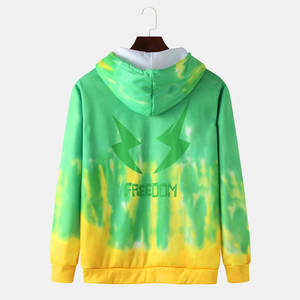 Men's Winter Premium Sublimation Embroidered Pullover <b>Hoodie</b> | Neon Green <b>Yellow</b> Tie-Dye Art Design | Professional Athletic Gym - Product Image 2