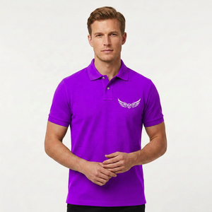 Polo en coton marron pour homme, manches courtes, logo brodé, style décontracté, respirant, design tricoté sur le devant - Product Image 3