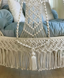 Fauteuil suspendu en macramé bohème blanc 72x33 pouces, siège suspendu en coton avec coussin, chaise longue d'intérieur/extérieur pour patio - Product Image 6
