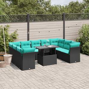 Ensemble de canapés de jardin en polyrotin noir, 10 pièces avec coussins, meubles d'extérieur, style contemporain - Product Image 1