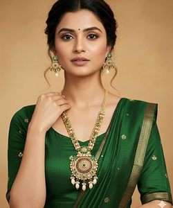 Ensemble collier et boucles d'oreilles en alliage plaqué or 24 carats avec zircon vert et perle, design floral vintage, bijoux de mariage pour femmes - Product Image 2