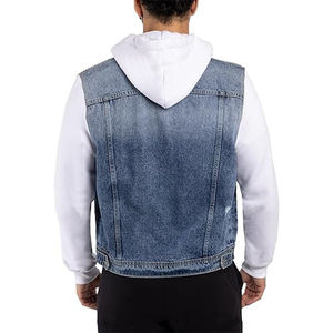 Chaleco Vaquero con Capucha para Hombre, Chaqueta Casual de Un Solo Pecho, Color Sólido, Cierre de Botones, Corte Regular, Forro de Algodón - Product Image 4