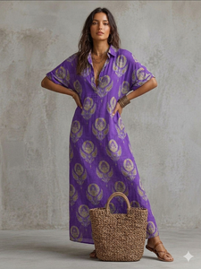 Kaftan Kurta pour femme avec imprimé motif violet - Product Image 4