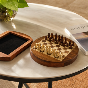 Travel Size Mini Round Magnetic <b>Chess</b> <b>Set</b> | Handmade <b>Wooden</b> Folding <b>Chess</b> Board with Storage | Portable Strategy Game for Kids - Product Image 5