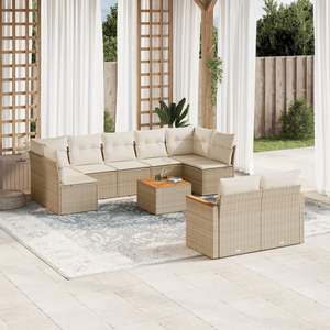 Ensemble de canapés de jardin en rotin beige avec coussins en mousse haute densité, mobilier d'extérieur au design contemporain, résistant à l'eau et aux UV - Product Image 1