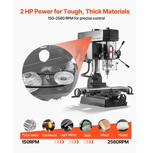 Trapano a Colonna da Banco da 15,875 Pollici, 2 HP, Velocità Regolabile 150-2560 RPM, Morsa Girevole, Laser, Trapano a Colonna Premium - Product Image 3