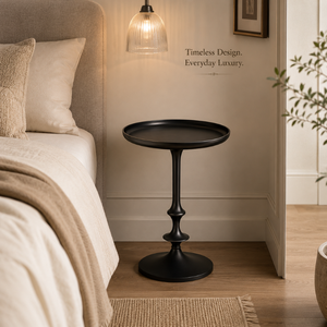 Modern <b>Round</b> Pedestal <b>Side</b> <b>Table</b> with Raised Tray Top and Elegant Stem Design | Black Minimalist Accent End <b>Table</b> for Home room - Product Image 3