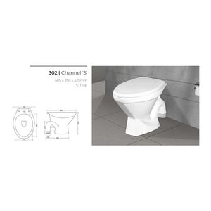 WC mural élégant et moderne en forme de S, 485x350x425mm, en céramique, pour salle de bain commerciale. - Product Image 3