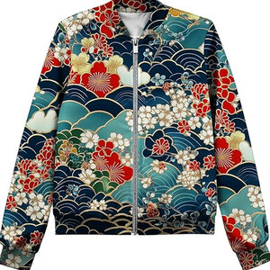 Floral Print Sheep Skin Bomber <b>Jacket</b> Casual Vintage Single Button <b>Lightweight</b> Coat Stylish Everyday Fashion Comfortable <b>Ladies</b> - Product Image 1