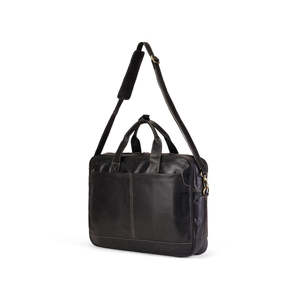 Classic Black Genuine Leather Laptop Bag Executive Office Messenger Bag with Padded Laptop Sleeve & Multi Compartments - Product Image 5