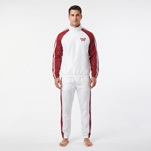 Conjunto Deportivo de Nylon para Hombre, Chaqueta Cortavientos y Pantalones Deportivos a Juego para Correr y Uso Diario con Combinación Moderna en Blanco y Rojo - Product Image 1