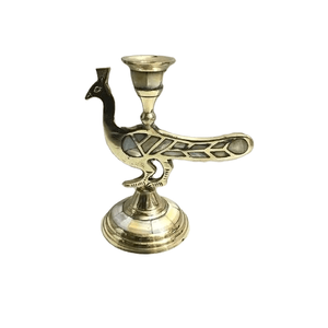 Porte-bougie en laiton vintage en forme de paon, fait main, accent décoratif de table - Product Image 2