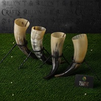 Corne à boire viking en corne de buffle naturelle avec support en fer, artisanale, vaisselle médiévale
