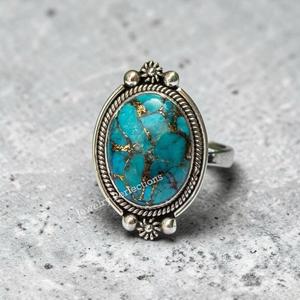 Anillos Unisex Religiosos de Plata de Ley 925 con Turquesa Engastada en Bisel, los Más Vendidos, Precio de Fábrica al por Mayor - Product Image 5