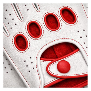 OEM Factory Direct Luxury Soft Cowhide Leather Fingerless Two-Tone Car Driving Gloves Knuckle Vent Open Back Anti-Slip Steering - Product Image 3
