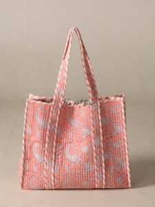 OEM Assorted Salmon Paisley Quilted Cotton Tote <b>Bag</b> - Eco-Friendly <b>Boho</b> Reusable Shopper Handbag - Product Image 2
